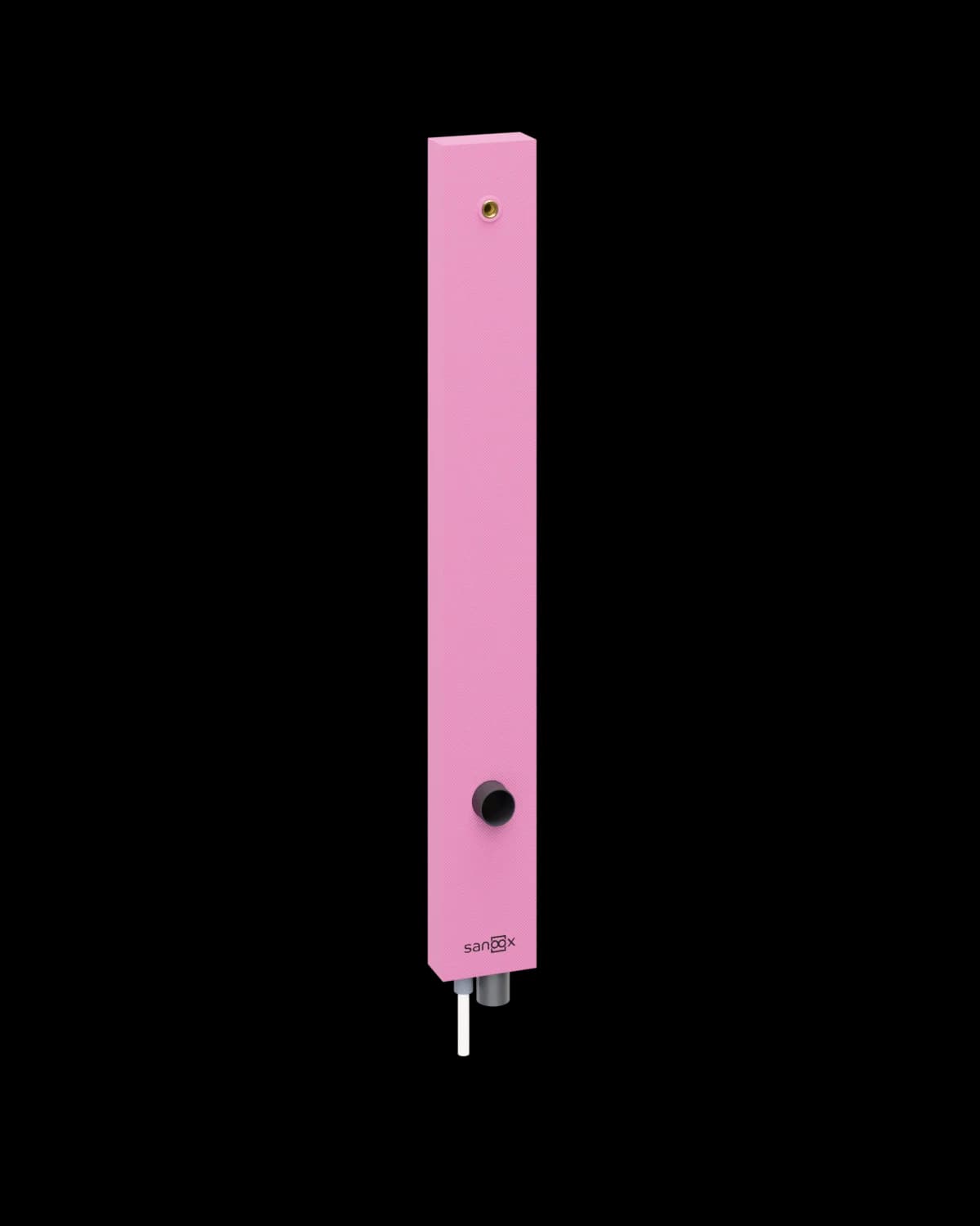 SANOOX urinal installation box M08.0620 for masonry, long slim pink XPS box with one wall-plate elbow at the top, trap bend at the bottom and pipes pointing down