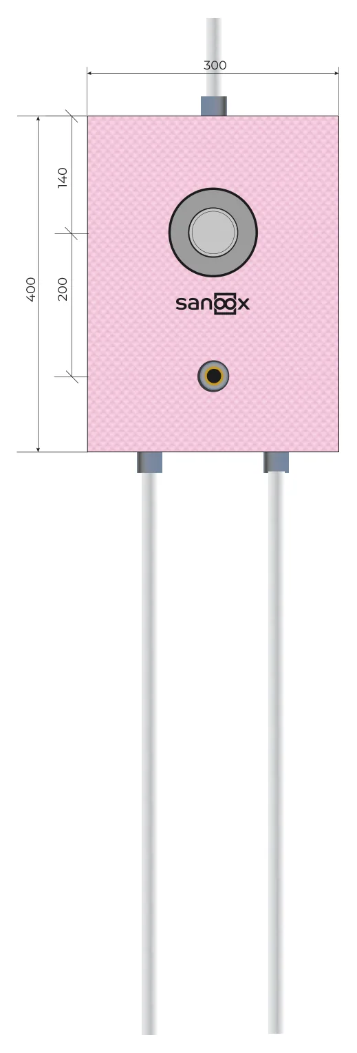 Katalogzeichnung Dusche kurz, Hansgrohe iBox 0180, Unterputz-Körper inkl. Anschlussrohr für Kopfbrause und Anschluss für Handbrause, Rohrführung unten lang, Massivbau (M05-1180) mit Maßen