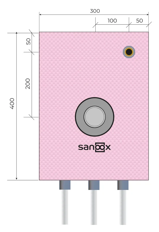 Katalogzeichnung Badewanne kurz, Hansgrohe iBox 2.0 0150, Unterputz-Körper inkl. Anschluss für Handbrause rechts, Rohrführung unten lang, Massivbau (M06-1290) mit Maßen