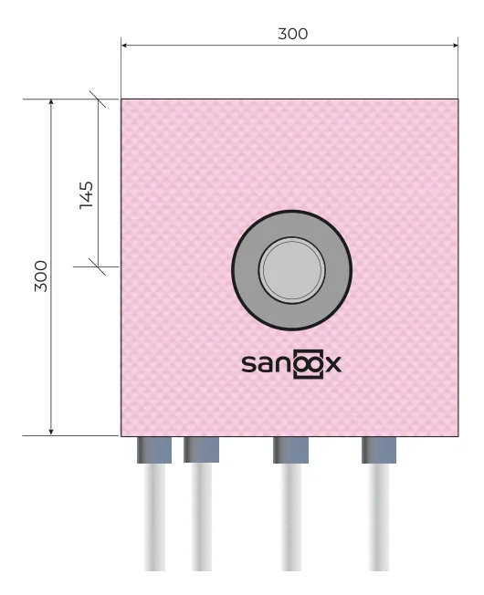 Katalogzeichnung Badewanne kurz, Hansgrohe iBox 0180, Unterputz-Körper inkl. Anschluss für Wanneneinlauf und Handbrause, Rohrführung unten lang, Massivbau (M06-1370) mit Maßen