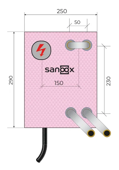 Katalogzeichnung Heizkörperbox lang, für Ventilheizkörper, Elektro-Leerverrohrung, U-Form, Massivbau (M12-0710) mit Maßen