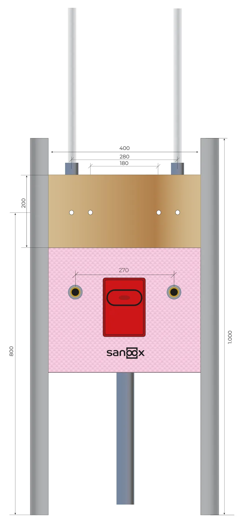 Catalogue drawing Washbasin installation element, with U-profile and multi-layer mounting board, concealed trap HL 4000, pipes exit at the top, long pipes, Drywall (T01-2560) with dimensions