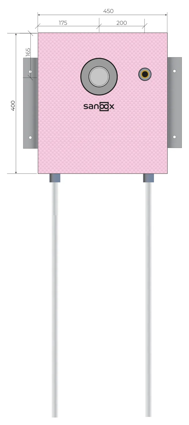 Disegno di catalogo Doccia, versione corta, Hansgrohe iBox 0180, corpo incasso con attacco per doccetta, a destra, uscita tubi in basso, tubi lunghi, Cartongesso (T05-2605) con dimensioni