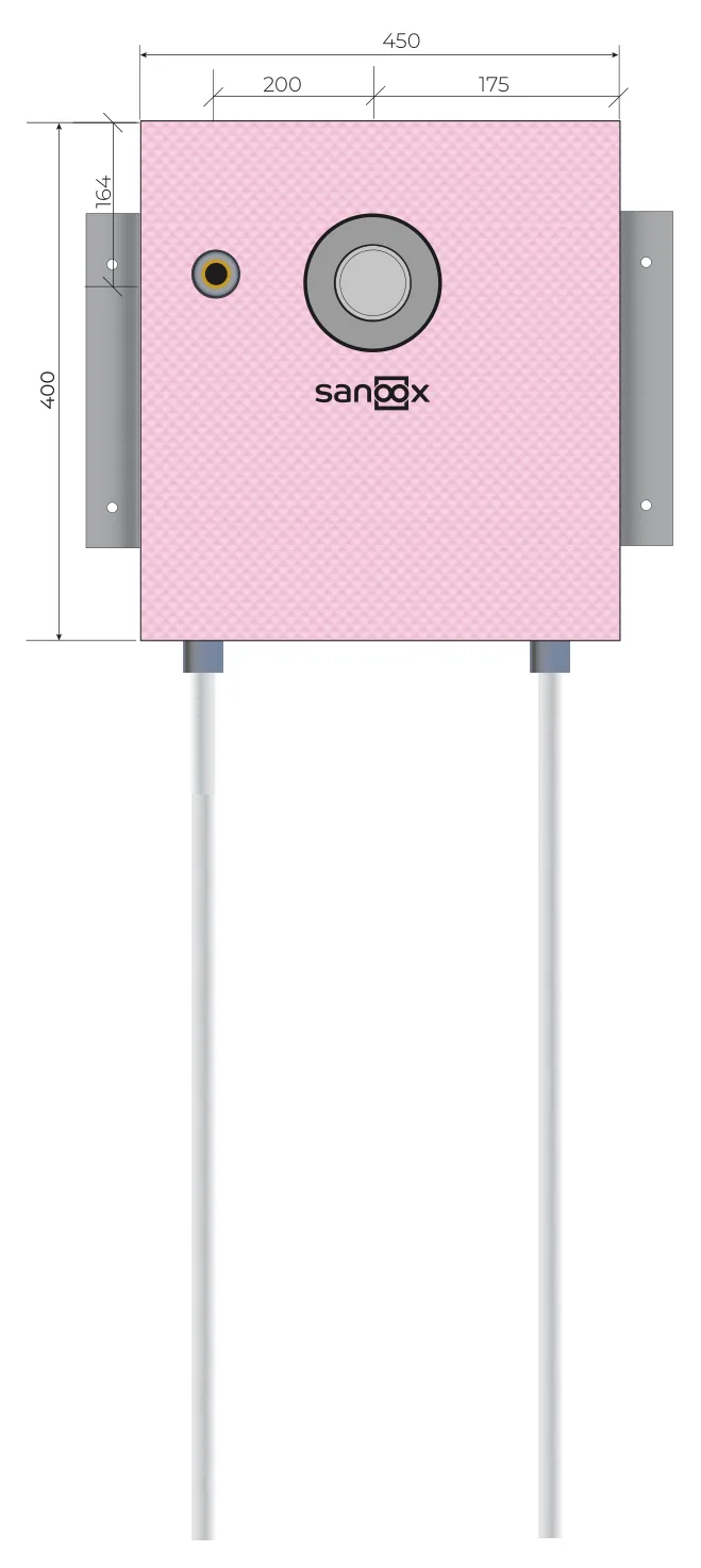 Disegno di catalogo Doccia, versione corta, Kludi Flexx Boxx 88011, corpo incasso con attacco per doccetta, a sinistra, uscita tubi in basso, tubi lunghi, Cartongesso (T05-2640) con dimensioni