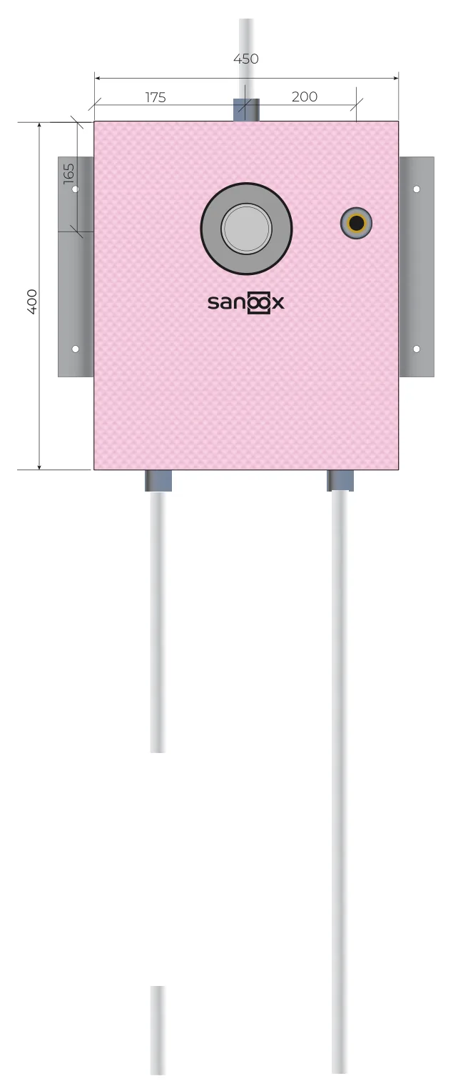 Disegno di catalogo Doccia, versione corta, Hansgrohe iBox 0180, corpo incasso con tubo di collegamento per soffione e attacco per doccetta, a destra, uscita tubi in basso, tubi lunghi, Cartongesso (T05-2645) con dimensioni
