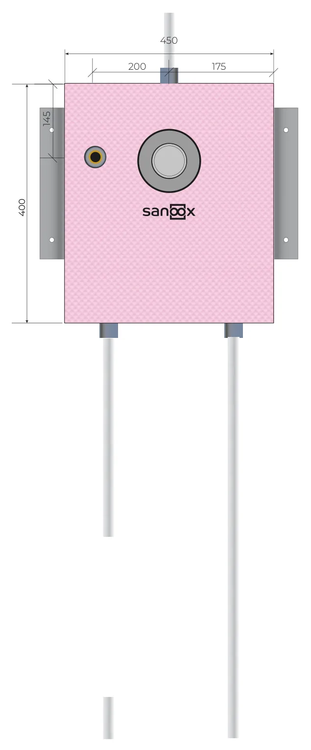 Disegno di catalogo Doccia, versione corta, Hansgrohe iBox 0180, corpo incasso con tubo di collegamento per soffione e attacco per doccetta, a sinistra, uscita tubi in basso, tubi lunghi, Cartongesso (T05-2665) con dimensioni