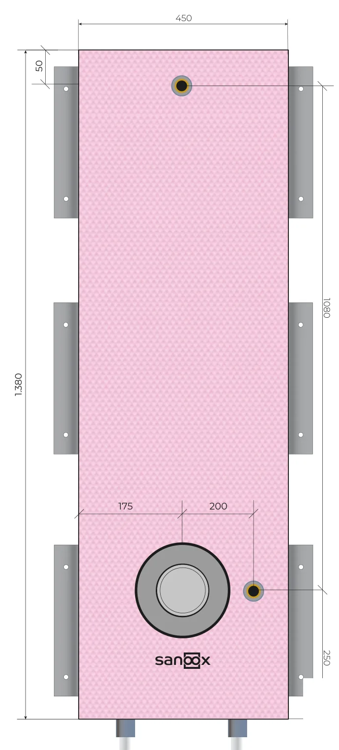 Disegno di catalogo Doccia, versione lunga, Hansgrohe iBox 0180, corpo incasso con attacco per soffione, a destra, uscita tubi in basso, tubi lunghi, Cartongesso (T05-2685) con dimensioni