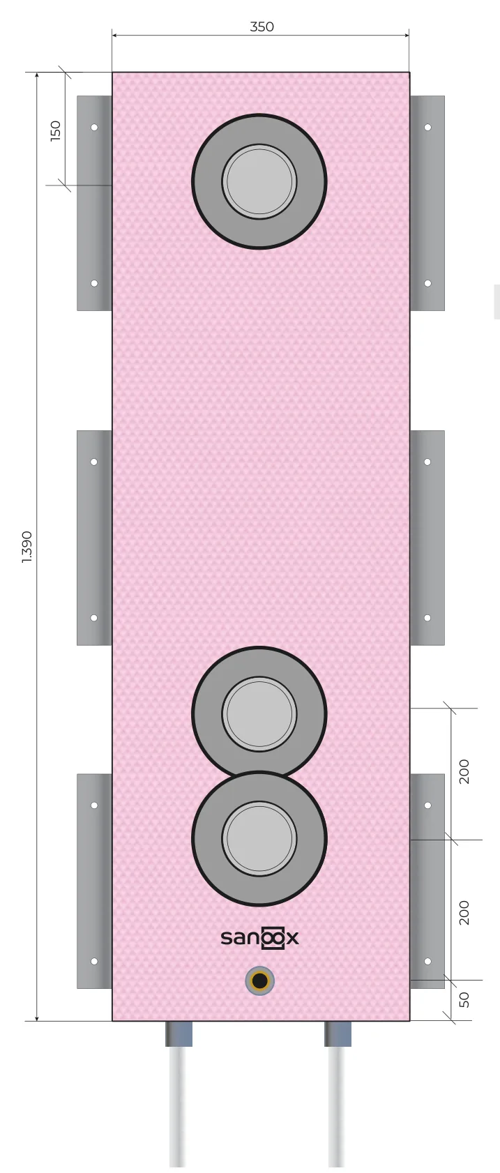 Katalogzeichnung Dusche lang, Hansgrohe iBox 0180, für Hansgrohe Shower Select, Rohrführung unten lang, Trockenbau (T05-2340) mit Maßen