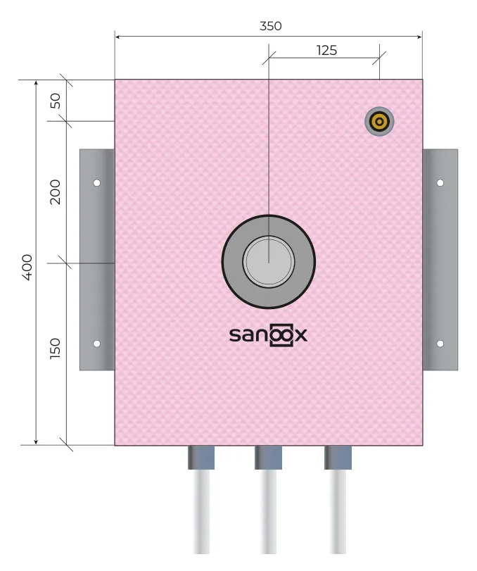 Katalogzeichnung Badewanne kurz, Grohe Smartbox 35604, Unterputz-Körper inkl. Anschluss für Handbrause rechts, Rohrführung unten lang, Trockenbau (T06-2730) mit Maßen