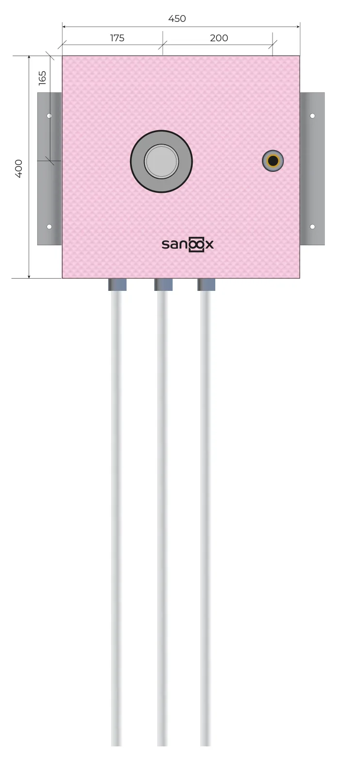 Katalogzeichnung Badewanne kurz, Grohe Smartbox 35604, Unterputz-Körper, inkl. Anschluss für Handbrause rechts zentral, Rohrführung unten lang, Trockenbau (T06-2750) mit Maßen