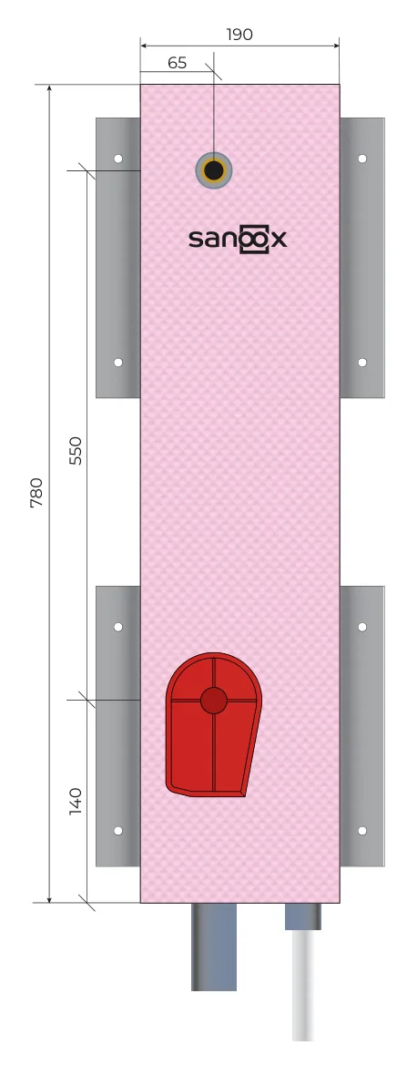Katalogzeichnung Waschmaschine lang, Rohrführung unten lang, Trockenbau (T07-2400) mit Maßen