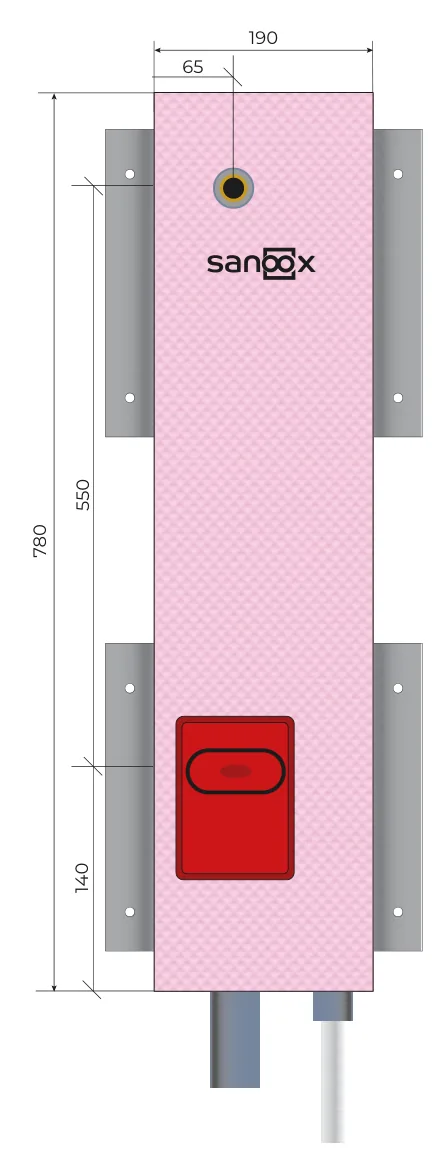Katalogzeichnung Waschmaschine lang, Rohrführung unten lang, Trockenbau (T07-2785) mit Maßen