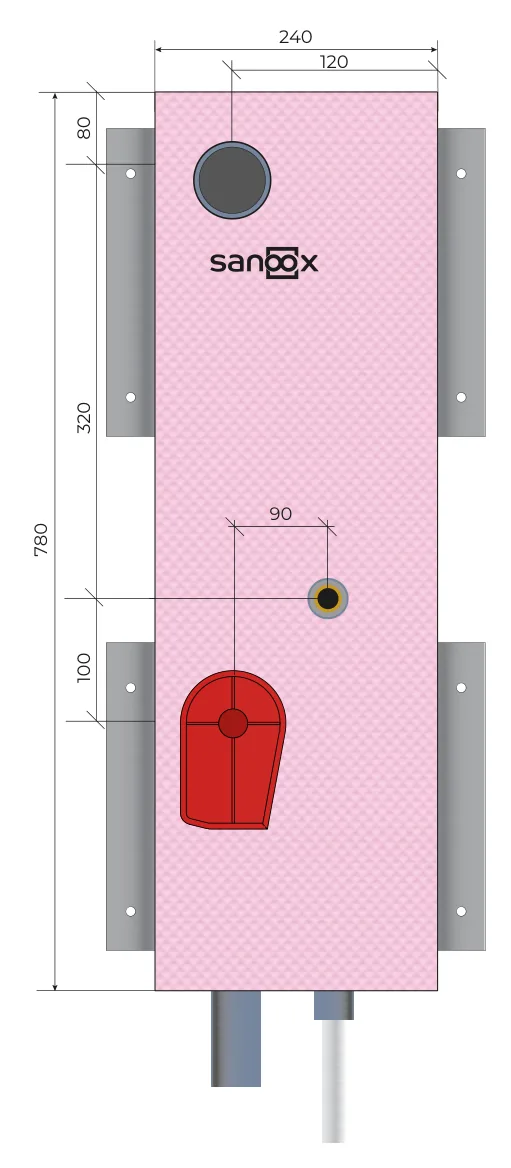 Katalogzeichnung Waschmaschine kurz, Unterputzventil, Rohrführung unten lang, Trockenbau (T07-2430) mit Maßen