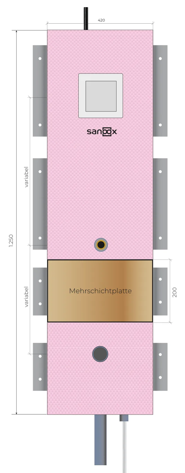 Katalogzeichnung Urinal, Geberit - Rohbauset, Trockenbau (T08-2440) mit Maßen