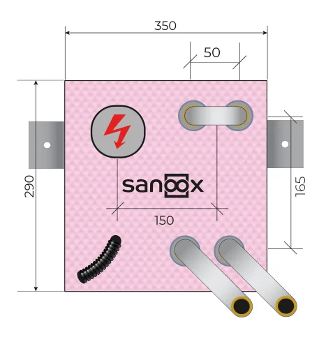 Catalogue drawing Radiator, short, for valve radiators, electrical conduit, U-shape, Drywall (T12-2550) with dimensions