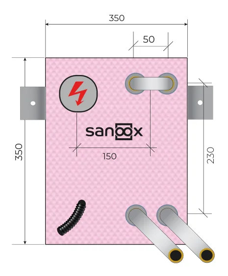 Katalogzeichnung Heizkörper lang, für Ventilheizkörper Elektro-Leerverrohrung, U-Form, Trockenbau (T12-2555) mit Maßen