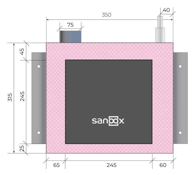 Katalogzeichnung Lüfterbox, Limodor, Trockenbau (T13-2565) mit Maßen